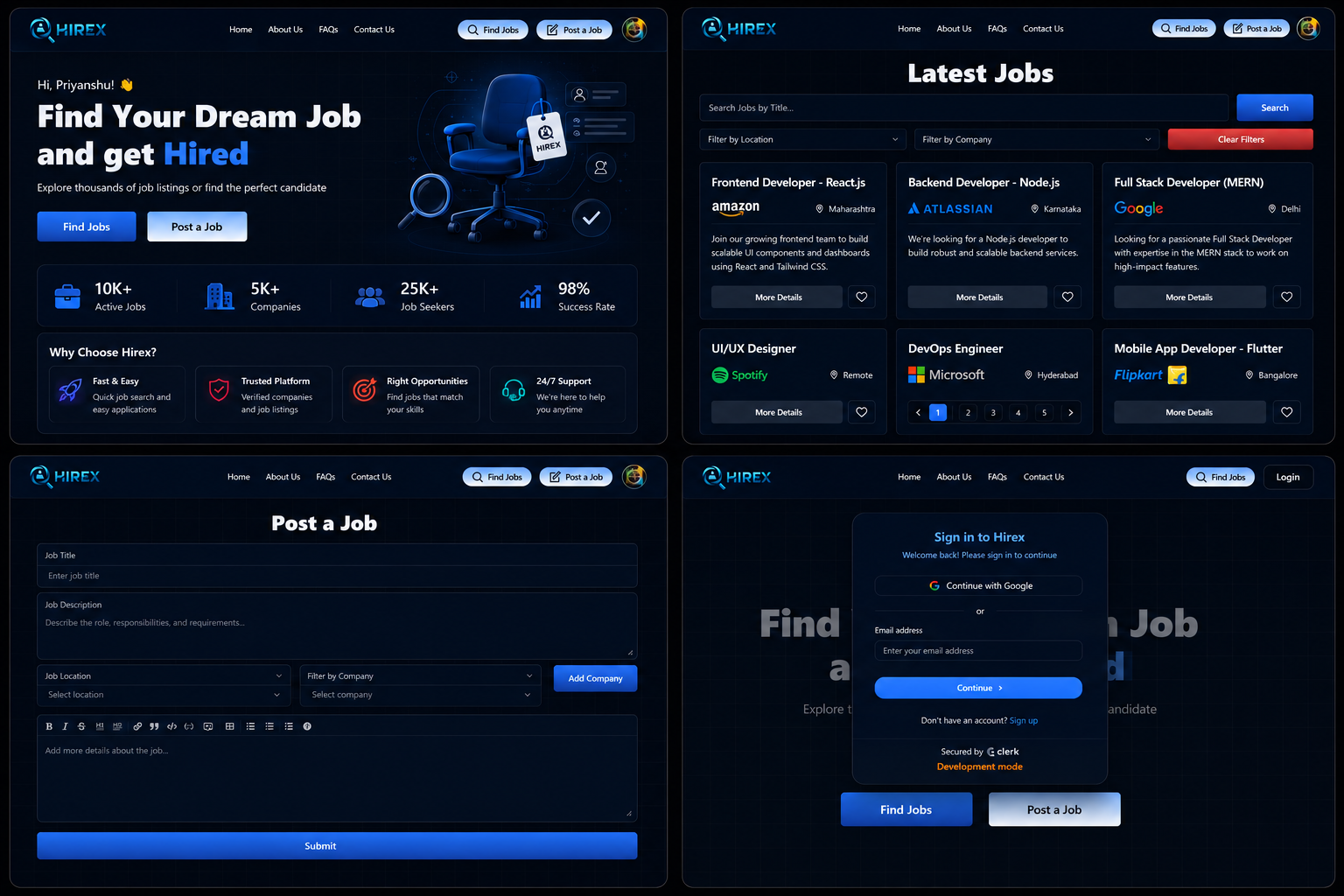 HIREX job portal screenshot